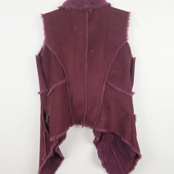 Sioni Hippie Chic Wine color Faux Suede Faux Shearling Fur Vest Size Medium - Picture 2 of 9